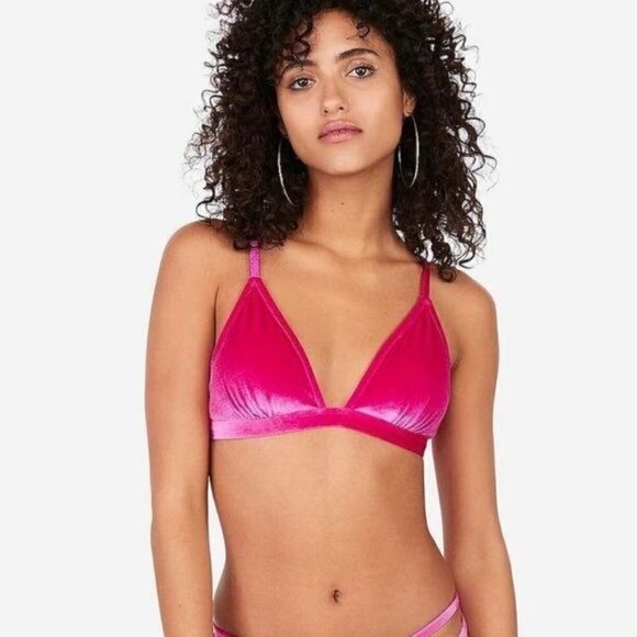 Express NWT Fuchsia Velvet Triangle Bikini Top, Size S - Picture 1 of 11